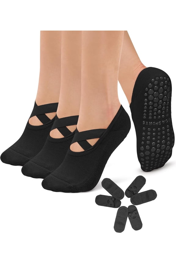 3 Pack Pilates Socks Yoga Socks with Grips for Women Non Slip, Workout, Pure Barre, Ballet, Dance, Hospital Socks