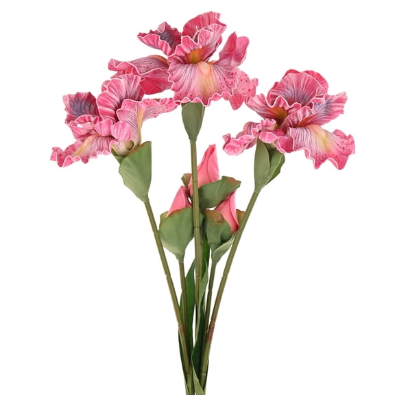 3-Pack Pink Artificial Iris Flowers with Flower Bud,17.7 Inch Faux Iris PU Bouquets Real Touch for Home/Wedding
