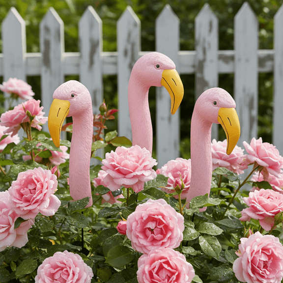 3 Pack Pink Flamingo Head Garden Stakes Resin Yard Ornaments Outdoor Lawn Flower Bed Decorative Statues for Patio Backyard Decoration