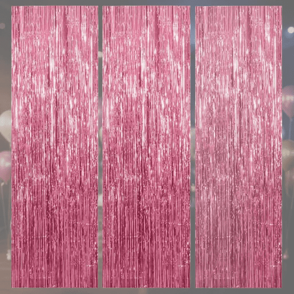 3 Pack Pink Foil Fringe Curtain Backdrop for Birthday, Bachelorette, Wedding, Christmas, Graduation, Princess Theme Party Decorations and Celebrations