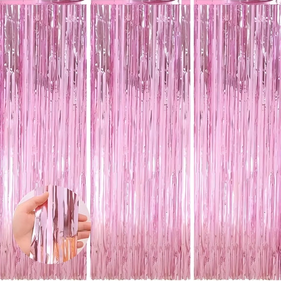3 Pack Pink Foil Fringe Curtains Streamers Party Decorations 3.3 x 6.56 ft, Pink Tinsel Curtain Fringe Backdrop for Birthday Party Decorations