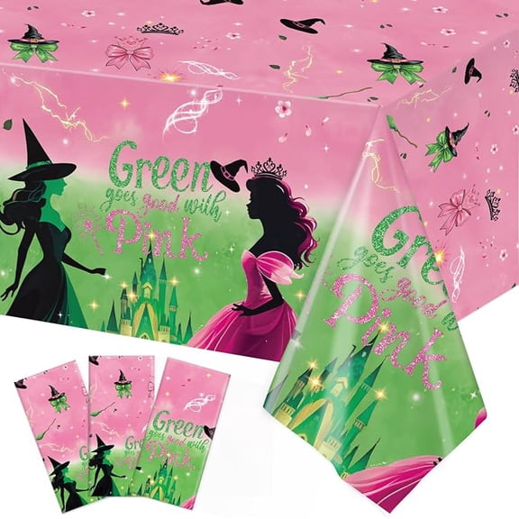 3 Pack Pink and Green Tablecloth Witch Disposable Table Cover for Pink and Green Party Decorations, 70.8 x 42.5 Inches