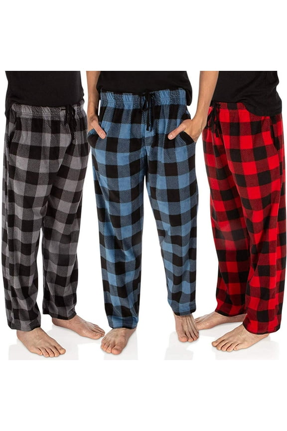 3 Pack Plaid Mens Pajama Pants Men's Flannel Pajama Pant with Pockets Microfleece