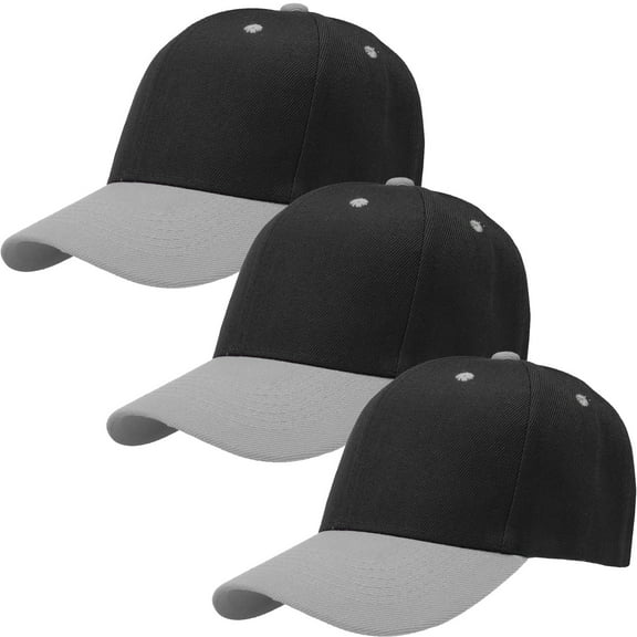 3-Pack Plain Baseball Dad Cap Adjustable Size for Outdoor Activities Black/Grey
