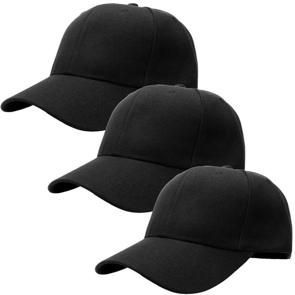 3-Pack Plain Baseball Dad Cap Adjustable Size for Outdoor Activities Black