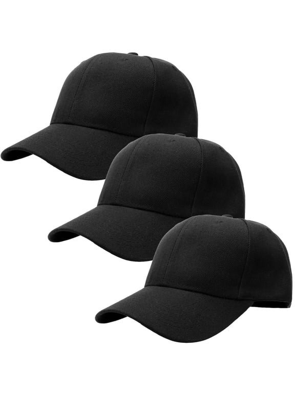 3-Pack Plain Baseball Dad Cap Adjustable Size for Outdoor Activities Black