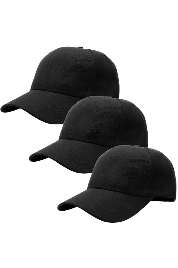 3-Pack Plain Baseball Dad Cap Adjustable Size for Outdoor Activities Black