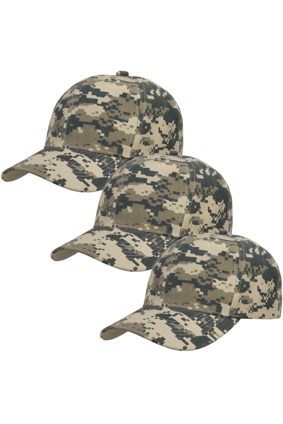 3-Pack Plain Baseball Dad Cap Adjustable Size for Outdoor Activities Digital Camouflage
