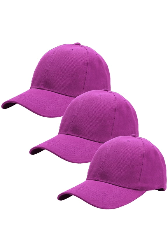 3-Pack Plain Baseball Dad Cap Adjustable Size for Outdoor Activities Fuchsia