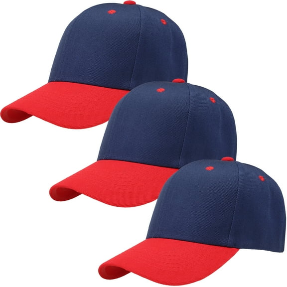3-Pack Plain Baseball Dad Cap Adjustable Size for Outdoor Activities Navy/Red
