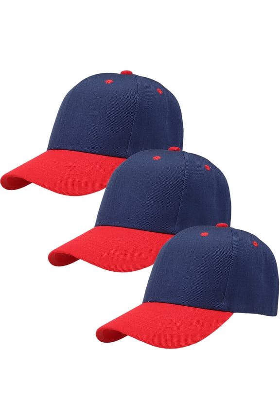 3-Pack Plain Baseball Dad Cap Adjustable Size for Outdoor Activities Navy/Red