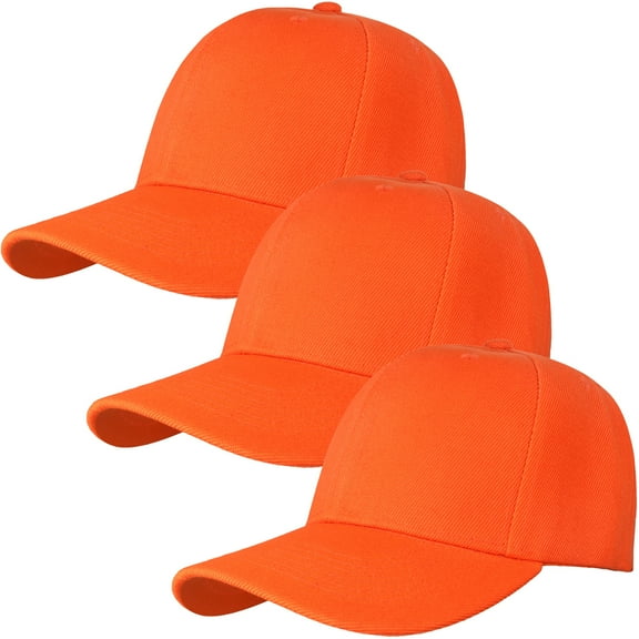 3-Pack Plain Baseball Dad Cap Adjustable Size for Outdoor Activities Orange