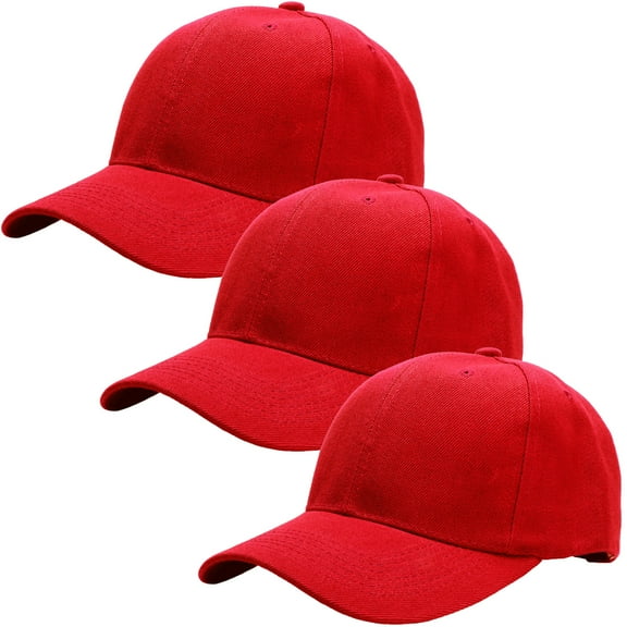 3-Pack Plain Baseball Dad Cap Adjustable Size for Outdoor Activities Red