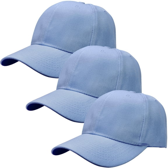3-Pack Plain Baseball Dad Cap Adjustable Size for Outdoor Activities Sky Blue