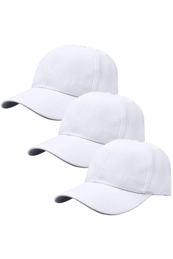 3-Pack Plain Baseball Dad Cap Adjustable Size for Outdoor Activities White