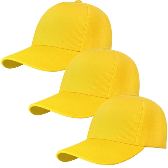 3-Pack Plain Baseball Dad Cap Adjustable Size for Outdoor Activities Yellow