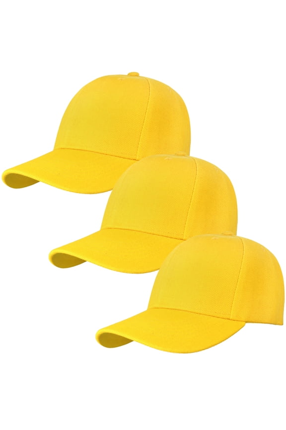 3-Pack Plain Baseball Dad Cap Adjustable Size for Outdoor Activities Yellow