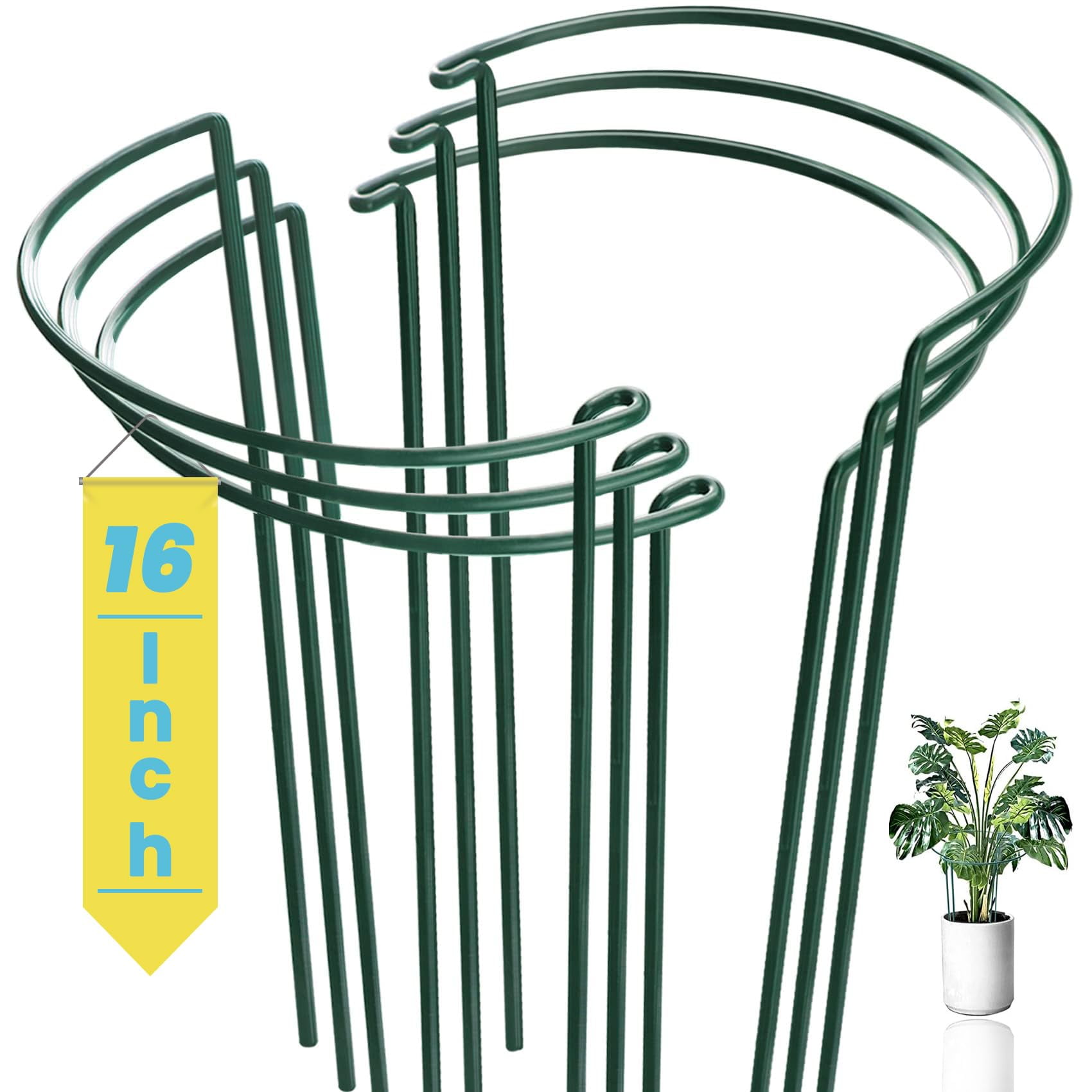 3 Pack Plant Support Plant Stakes,Metal Peony Cages and Supports, Outdoor Garden Stakes Plant Cage, Large Plant Support Rings for Tomato,Rose,Flowers Vine,Indoor Tall Plants (10" W x 15.8" H)