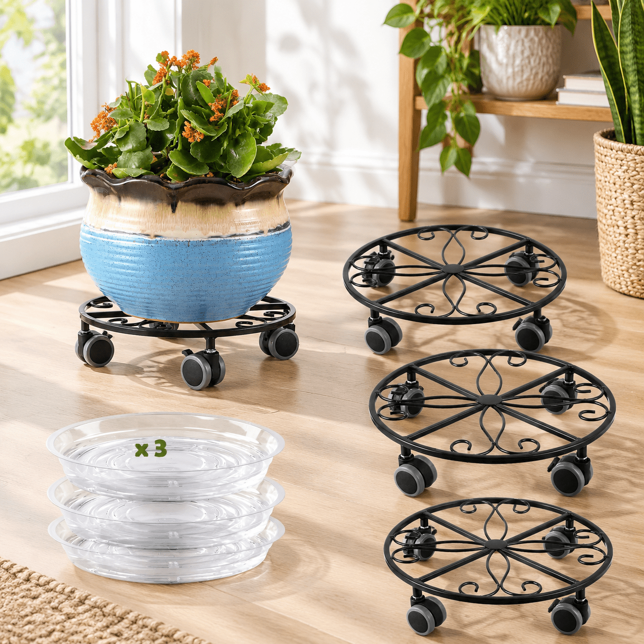 3 Pack Plant With Wheels & Saucers Heavy Duty 13.5 Inch Metal Stand ...