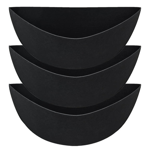 3-Pack Planter Liners, Half-Round Breather Fabric Pads for Window Boxes and Wall Baskets, Reusable Moisture Retention Insert, 12 Inch Set (Black)