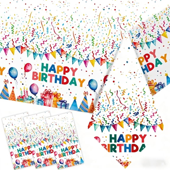 3 Pack Plastic Birthday Tablecloth, 51 x 86 Inch Disposable PE Happy Birthday Tablecloth Waterproof Rectangle Birthdays Party Table Cover for Birthdays Party Decorations