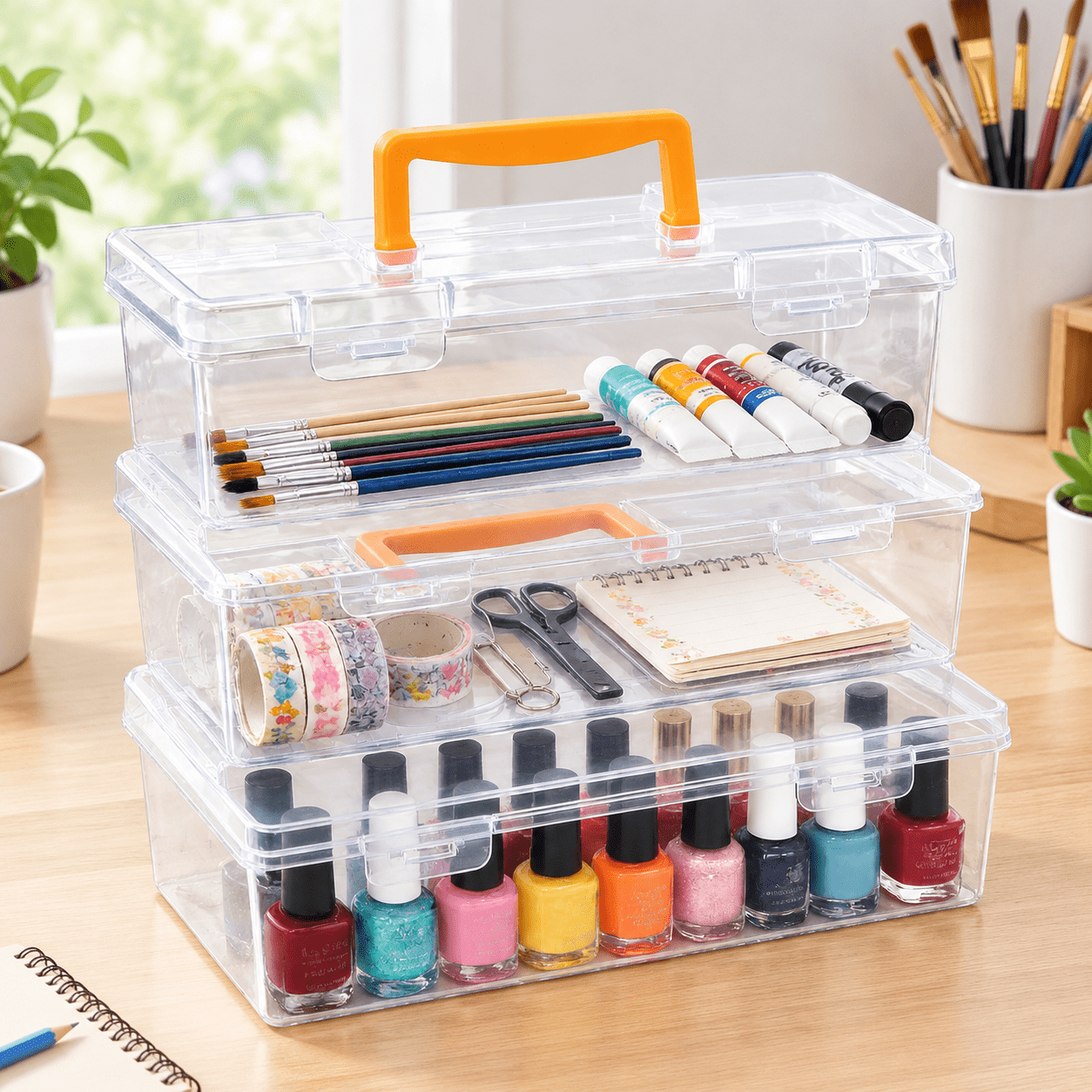 3 Pack Plastic Box with Handle, Portable Storage Container, Organizer ...