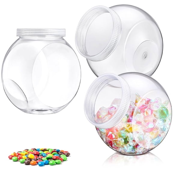 3 Pack Plastic Candy Jars with Lids,TGY 34Oz Clear Cookie Jars,Candy Containers Clear Food Storage Canisters Kitchen Countertop Container for Candy,Snacks,Coffee Pod,Dog Treats,Washing Powder