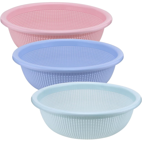 3 Pack Plastic Colander Baskets Mesh Sieve for Rinsing Draining and Air Drying Vegetables Fruits Berries Salad, Diameter 10-inch