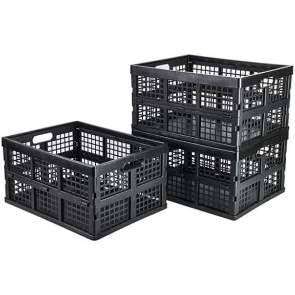 3-Pack Plastic Collapsible Storage Crates-30L,Foldable Plastic Crates for Storage (Black)