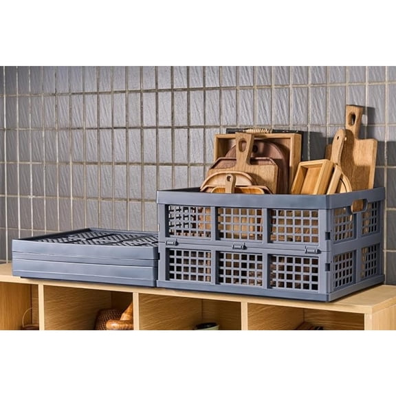 3-Pack Plastic Collapsible Storage Crates-30L,Foldable Plastic Crates for Storage (Gray)