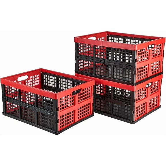 3-Pack Plastic Collapsible Storage Crates-30L,Foldable Plastic Crates for Storage (White)