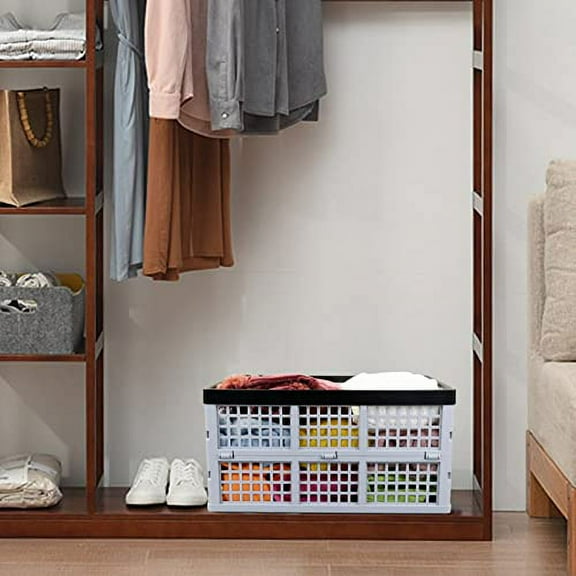 3-Pack Plastic Collapsible Storage Crates, Large Folding Storage Crates Basket, 42 L