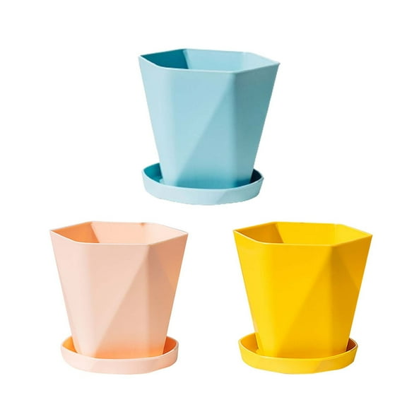 3 Pack Plastic Flower Pots With Drainage Holes And Saucers For Indoor Outdoor Plants Succulents Herbs 5 X 3 Inch