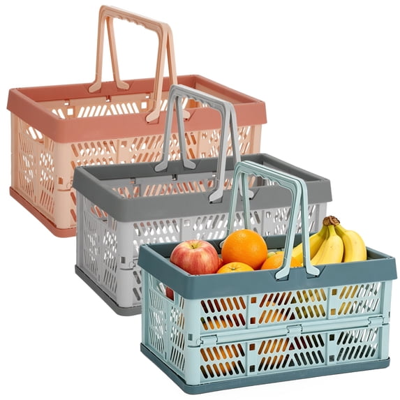 3 Pack Plastic Foldable Storage Crates, Collapsible Organizer Baskets ...