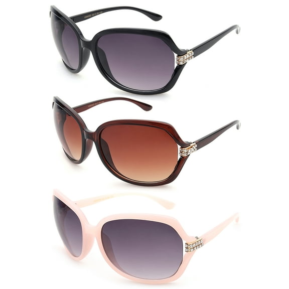 3 Pack Plastic Oversized Frame Round Rhinestone Fashion Sunglasses for Women