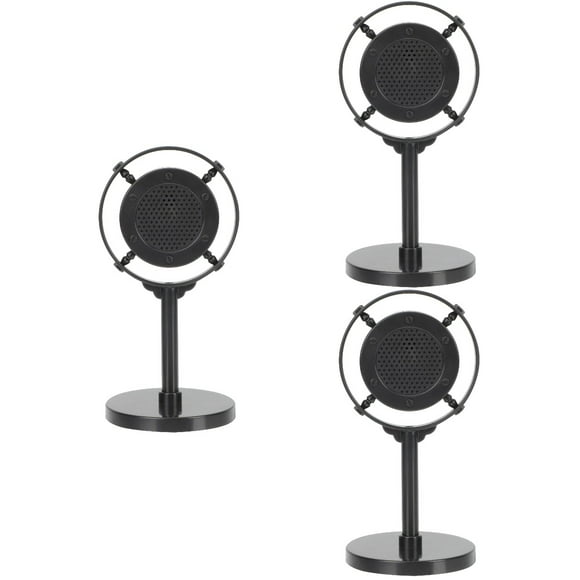 3 Pack Plastic Simulated Mic Desktop Decor Stand Boom Arm Prop Child Black