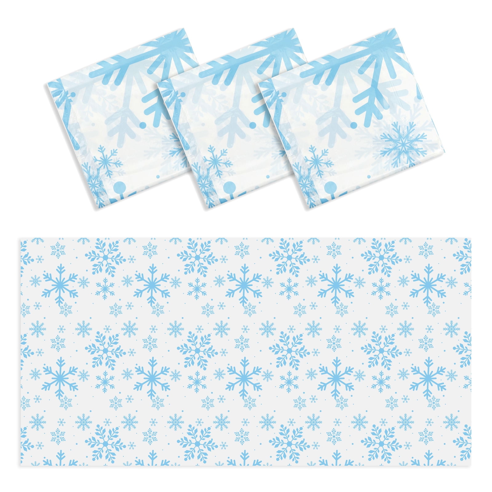3 Pack Plastic Snowflake Tablecloth for Christmas, Disposable White Table Cover for Holiday Party (54 x 108 In)