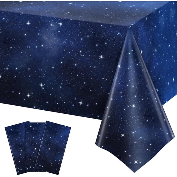 3 Pack Plastic Space Tablecloth, 54 x 108 Inch Disposable Galaxy Themed Tablecloth Waterproof Rectangle Star Party Table Cover for Home Decorations