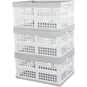 Julyeen 3-Pack Stackable & Collapsible Plastic Storage Crates - 15 Liter Capacity, Folding Design