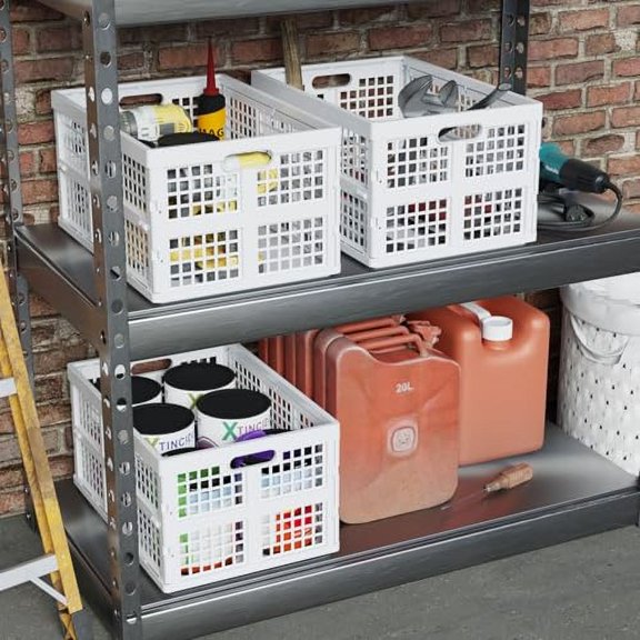 3-Pack Plastic Stackable Collapsible Storage Crates, 42 L Large Folding Storage Crate