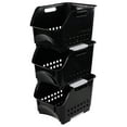 3Pack Plastic Stacking Bins, Stackable Storage Basket, Black