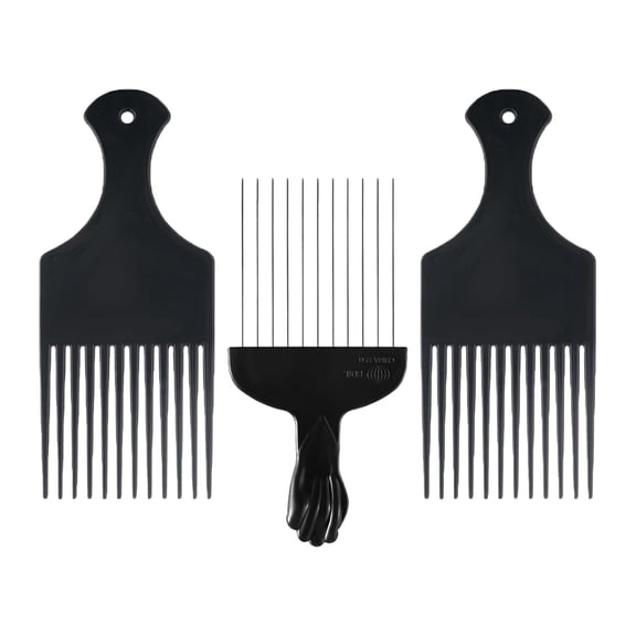 3 Pack Plastic & Stainless Steel Hair Pick Combs