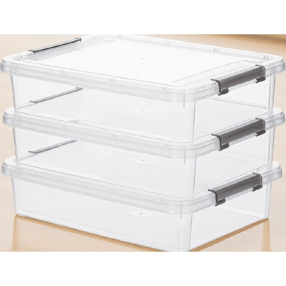 3 Pack Plastic Storage Bins with Latching Lids, Clear Stackable Project Boxes for A4 Paper, Documents and Photos, 13.8 x 10.2 x 3.1 in