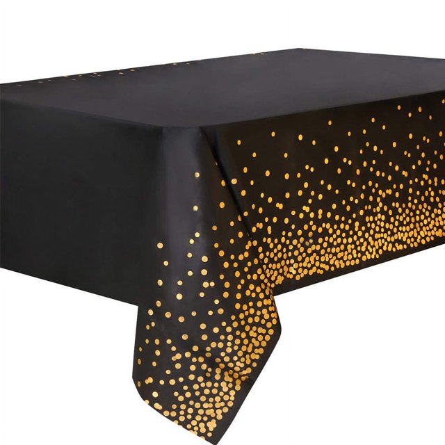 3 Pack Plastic Table Cloth Cover for Parties Disposable, Black and Gold
