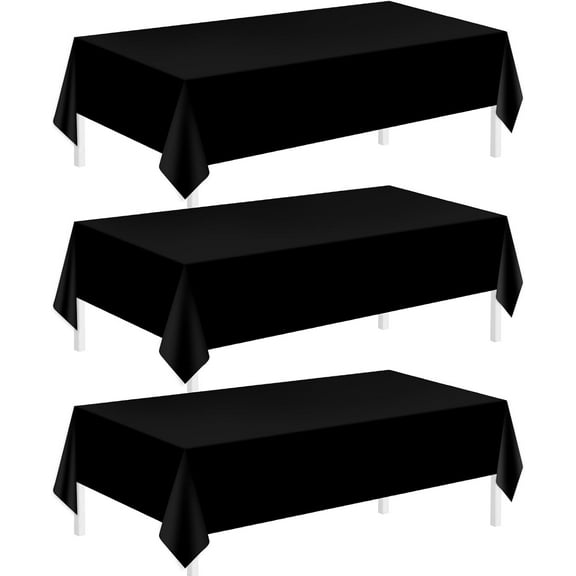3 Pack Plastic Tablecloths for Rectangle Tables 54" x 108" Black Disposable Table Cloths for 6 to 8 Foot Tables Indoor or Outdoor Parties Birthday Wedding Christmas Anniversary Buffet Table