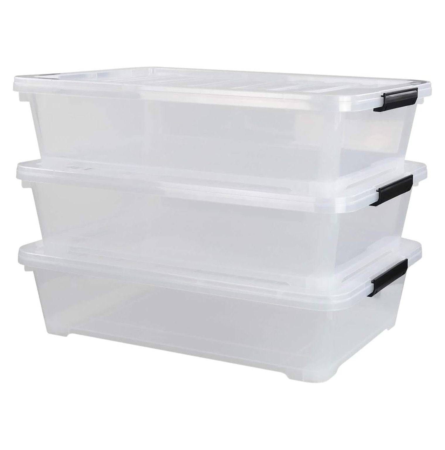 3Pack Plastic Under Bed Storage Box Container, 40 Quart Clear