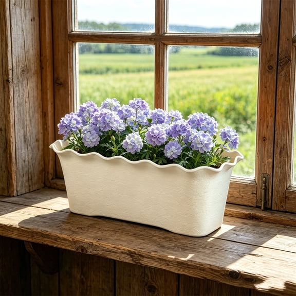 3 Pack Plastic Window Box Planters, Wavy Edge Rectangular Flower Pots, Indoor Outdoor Garden Planter for Herbs Vegetables Succulents, 12x5.7x5.1 Inch