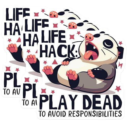 (3 Pack) Play Dead Decals - Funny Opossum - Life Hack Laptop - 3 Inches On Longest Side - Easy Peel & Apply - Made in USA - 3MCS4848
