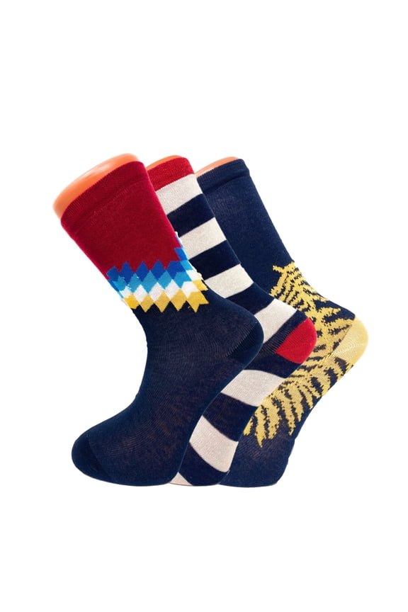 3-Pack Playful Crew Socks for Men & Women – Bold Patterns, Cotton Blend, Comfortable & Breathable Dress Socks for Casual or Stylish Wear