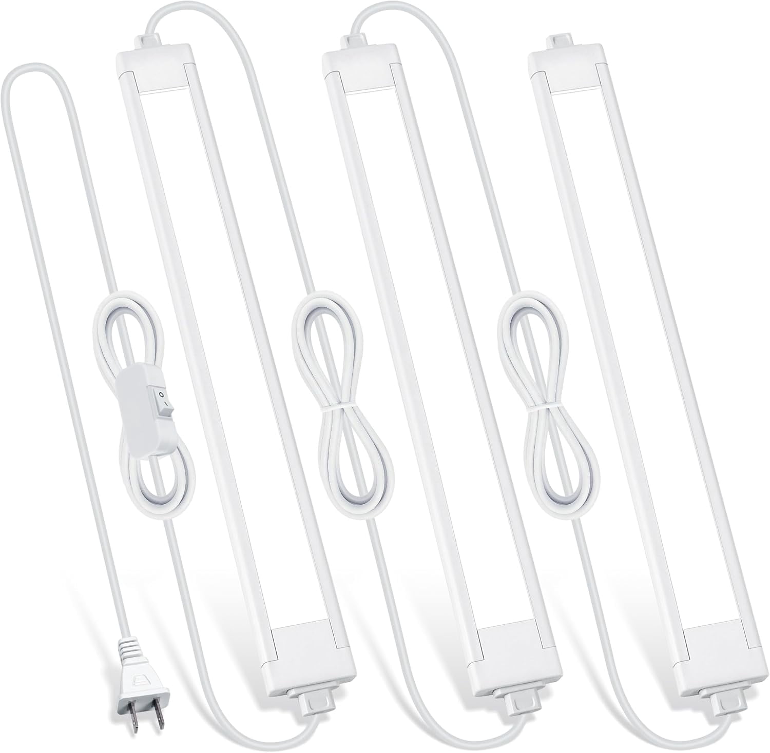 3 Pack Plug in Under Cabinet Lighting for Kitchen, 6500k Bright Counter Lights Shelf/Workbench/Bookshelf/Over Sink, 14inch Linkable 110V LED Light Bar